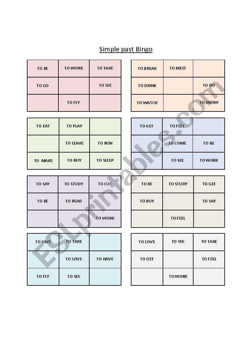Simple Past Bingo worksheet