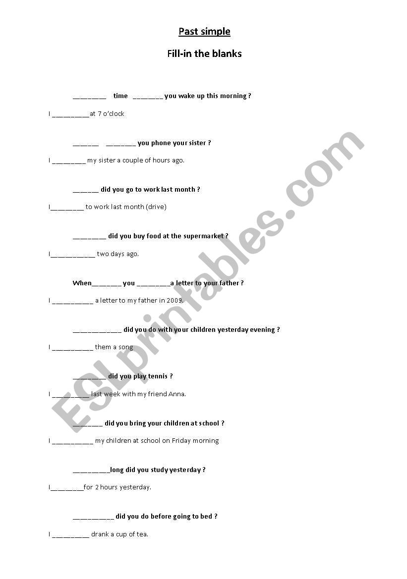 past simple tenses worksheet