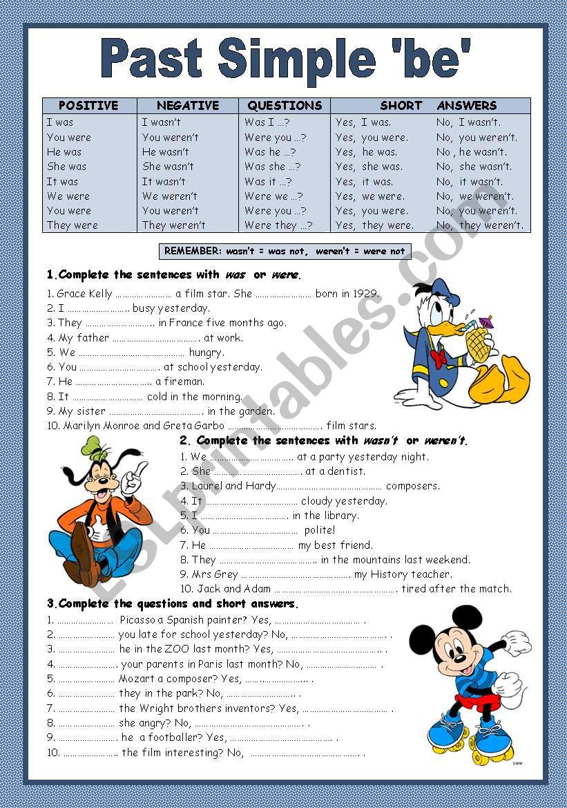 Past Simple be worksheet