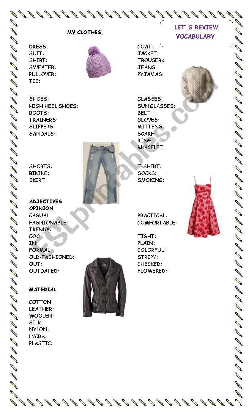 CLOTHES worksheet