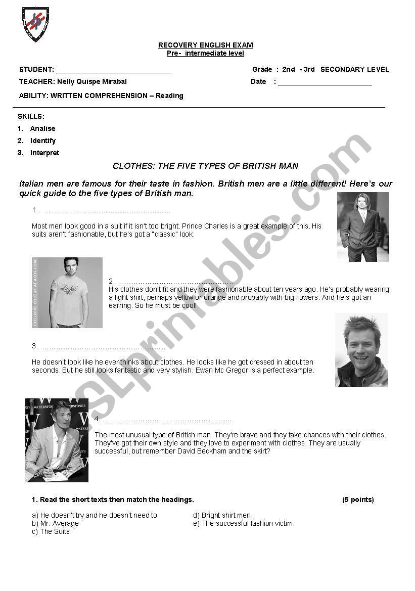 reading comprehension tests worksheet