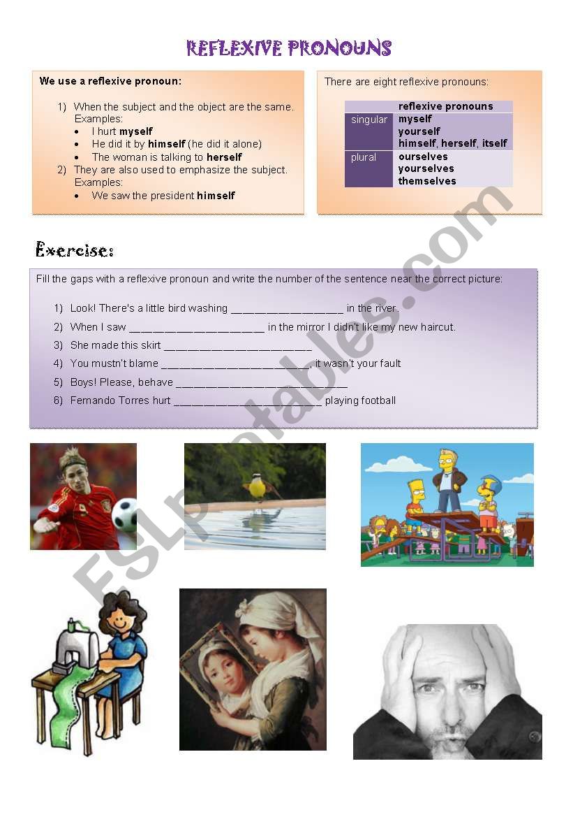 Reflexive Pronoun worksheet