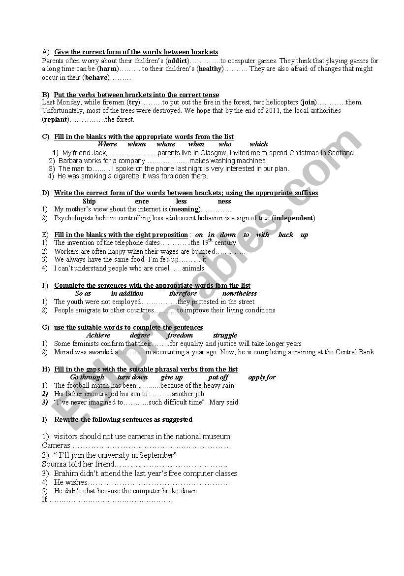 grammar and others worksheet