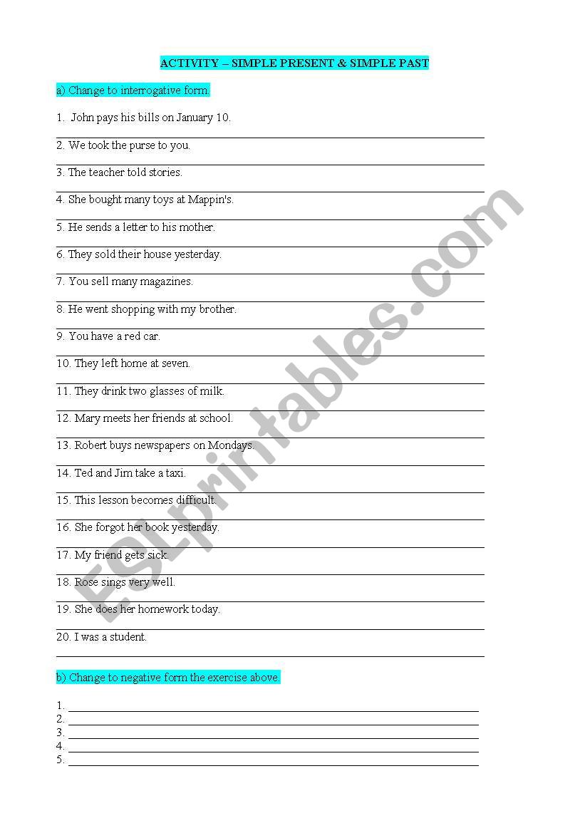 Simple Present & Simple Past worksheet