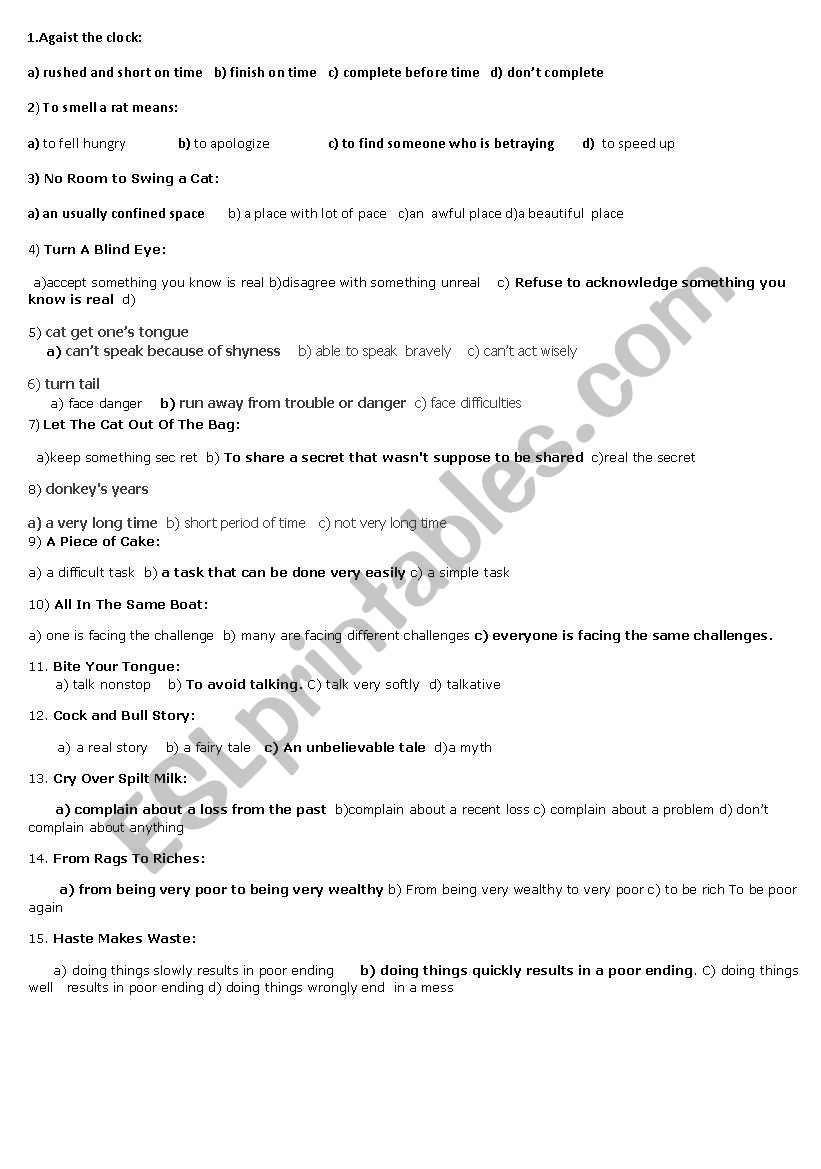 idioms worksheet