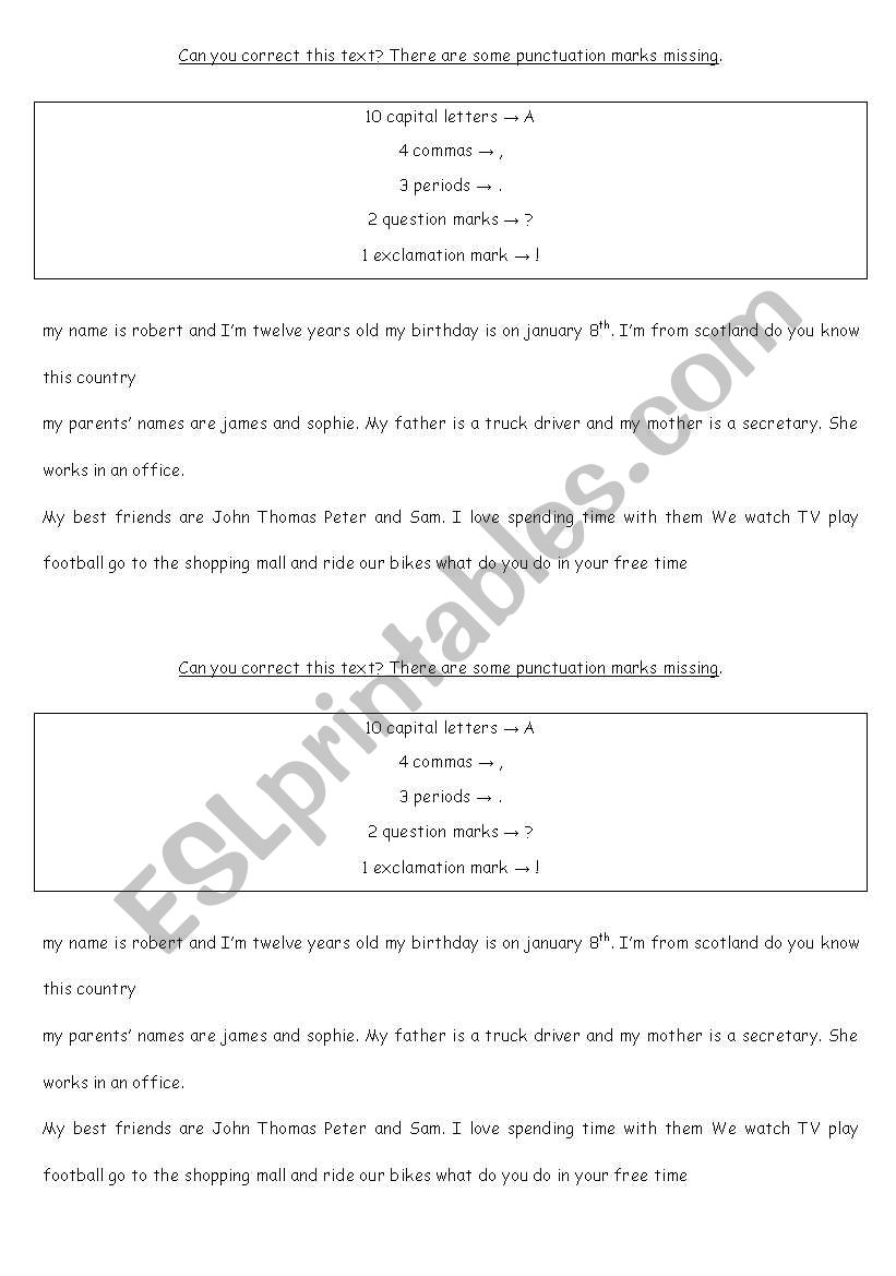 Punctuation worksheet