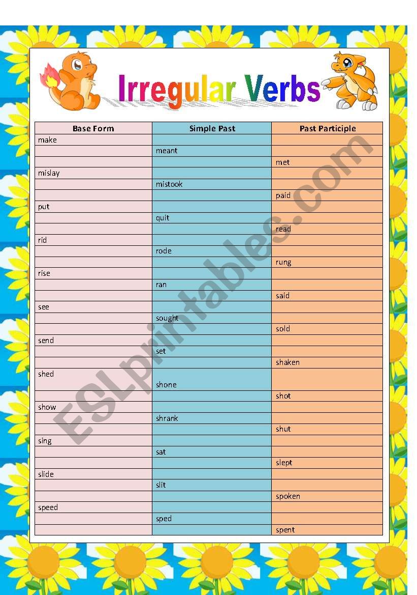 Irregular Verbs worksheet