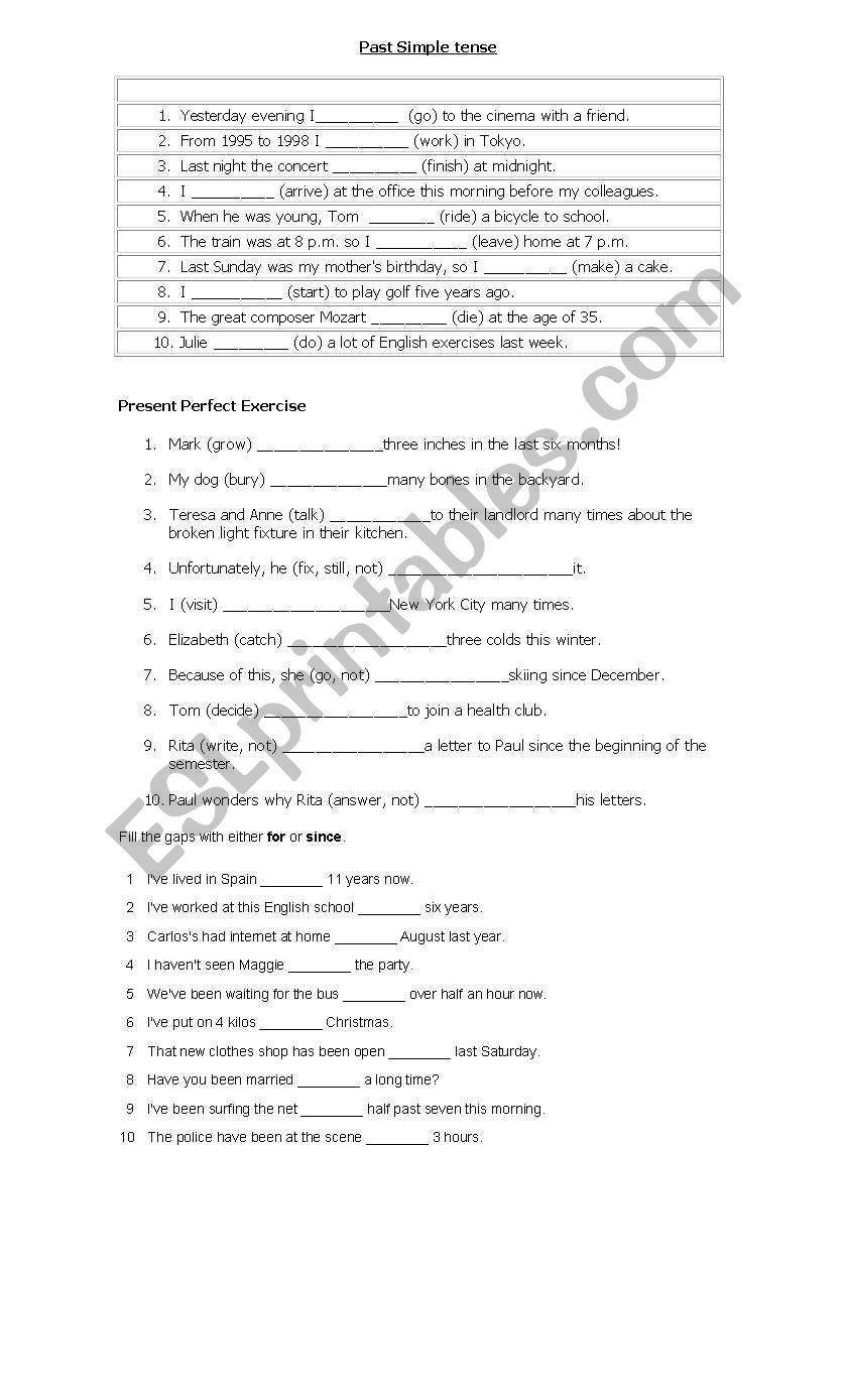 past simple, present perfect  worksheet