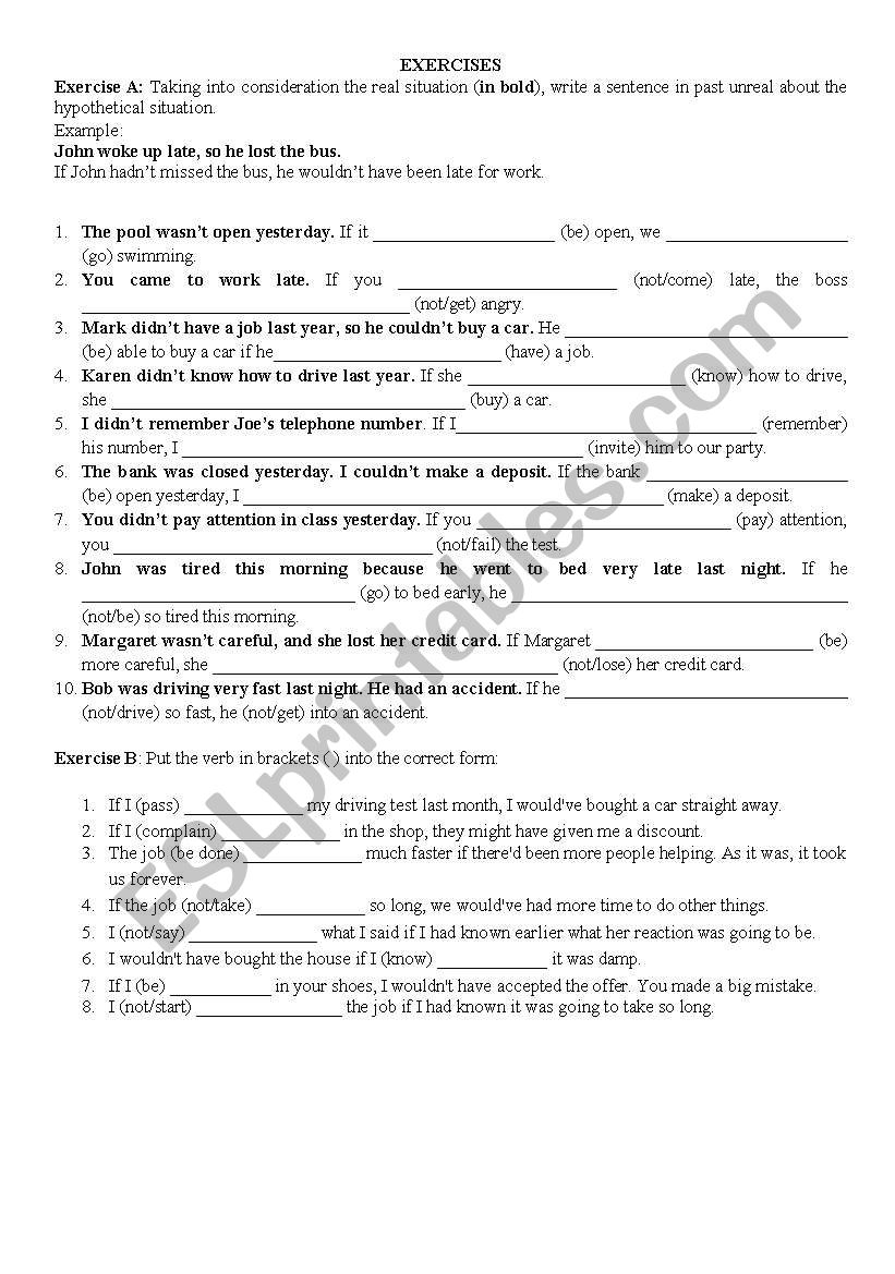 third conditional exercises worksheet
