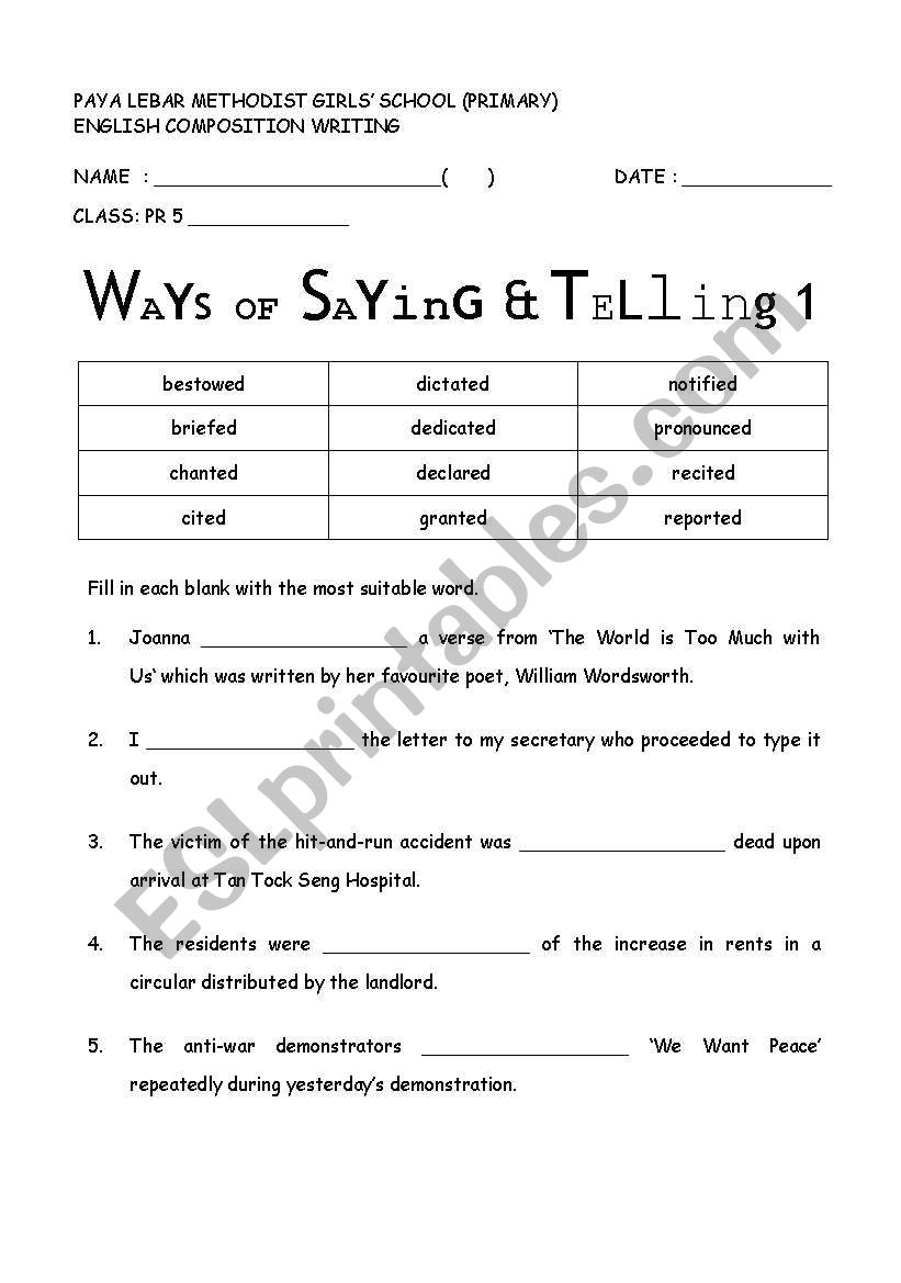 Ways of Saying & Telling worksheet