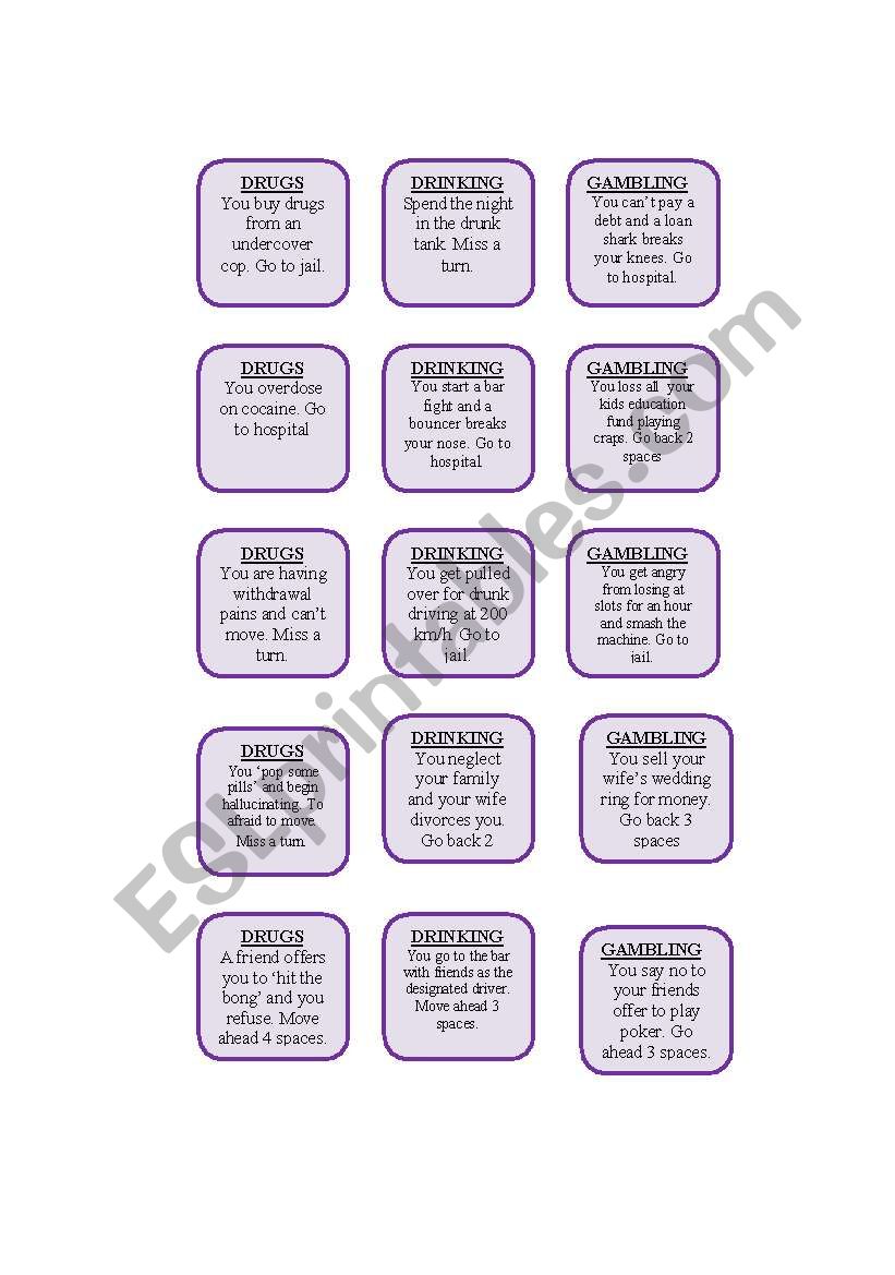 Cards for Addiction Board Game