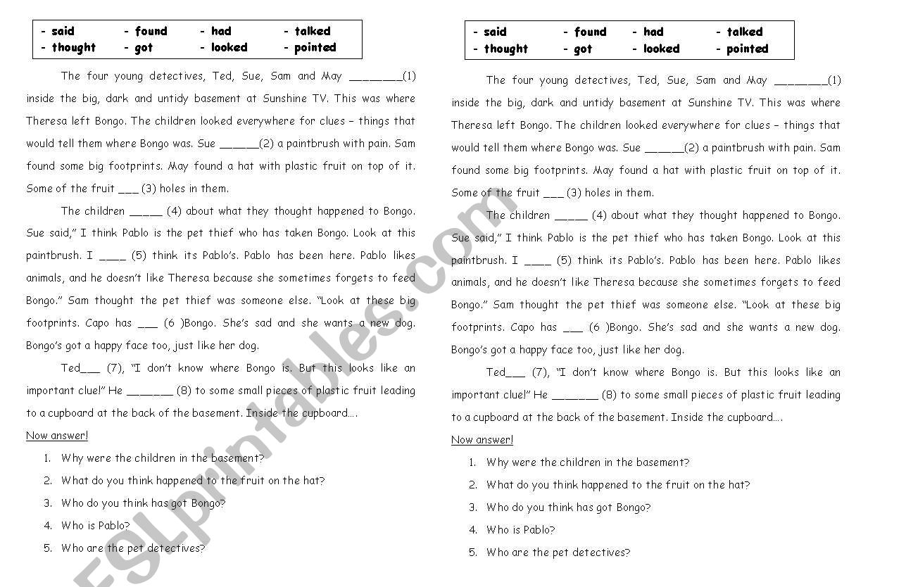 The four young detectives worksheet