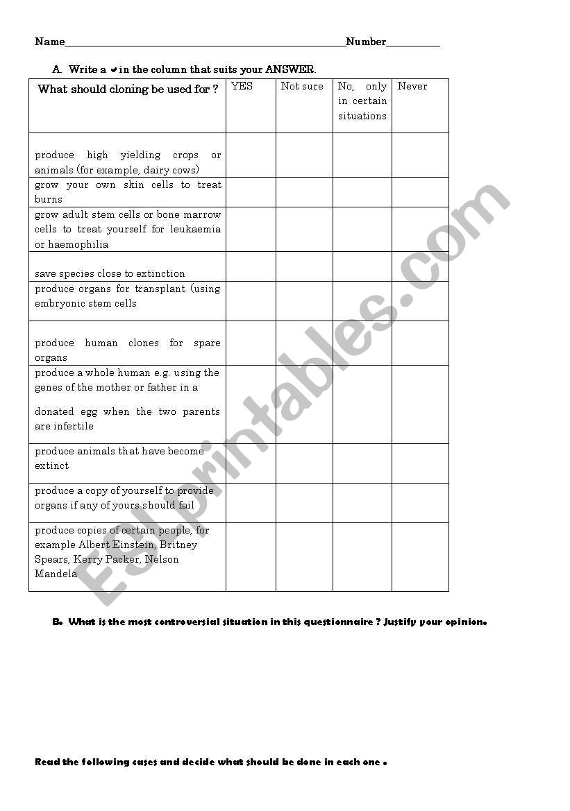 Cloning worksheet