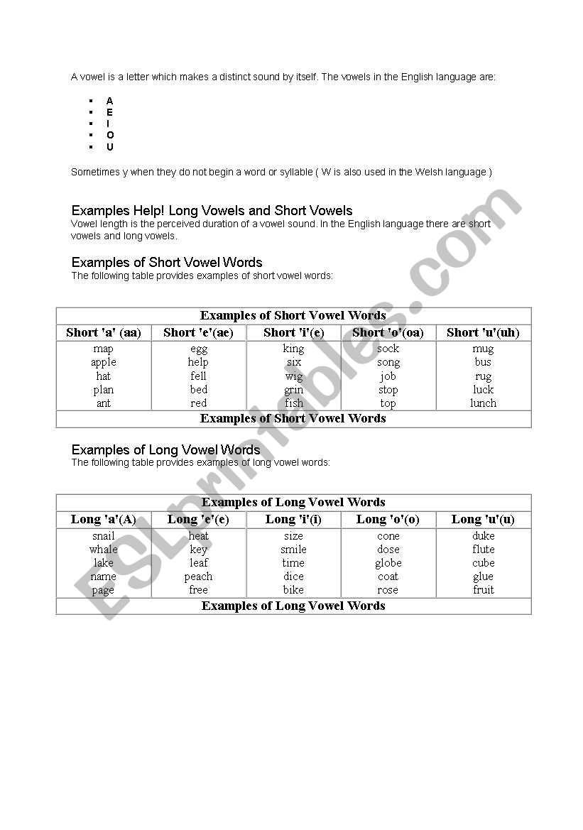 vowels worksheet