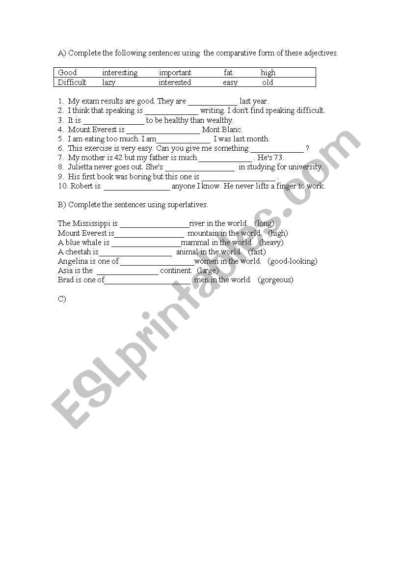 comparing worksheet