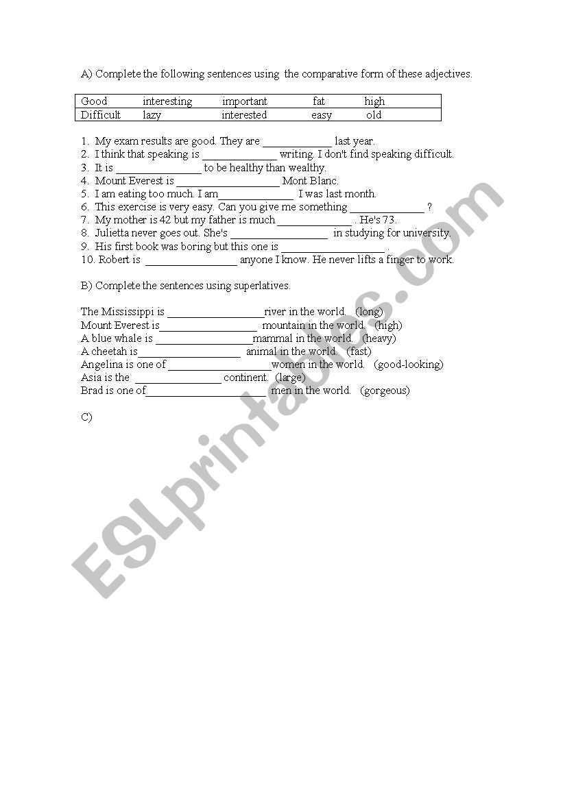 comparing worksheet