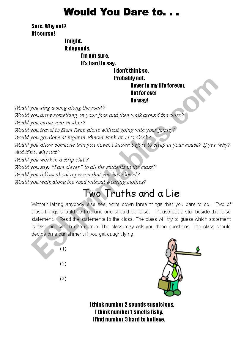 Would you dare to . . . worksheet