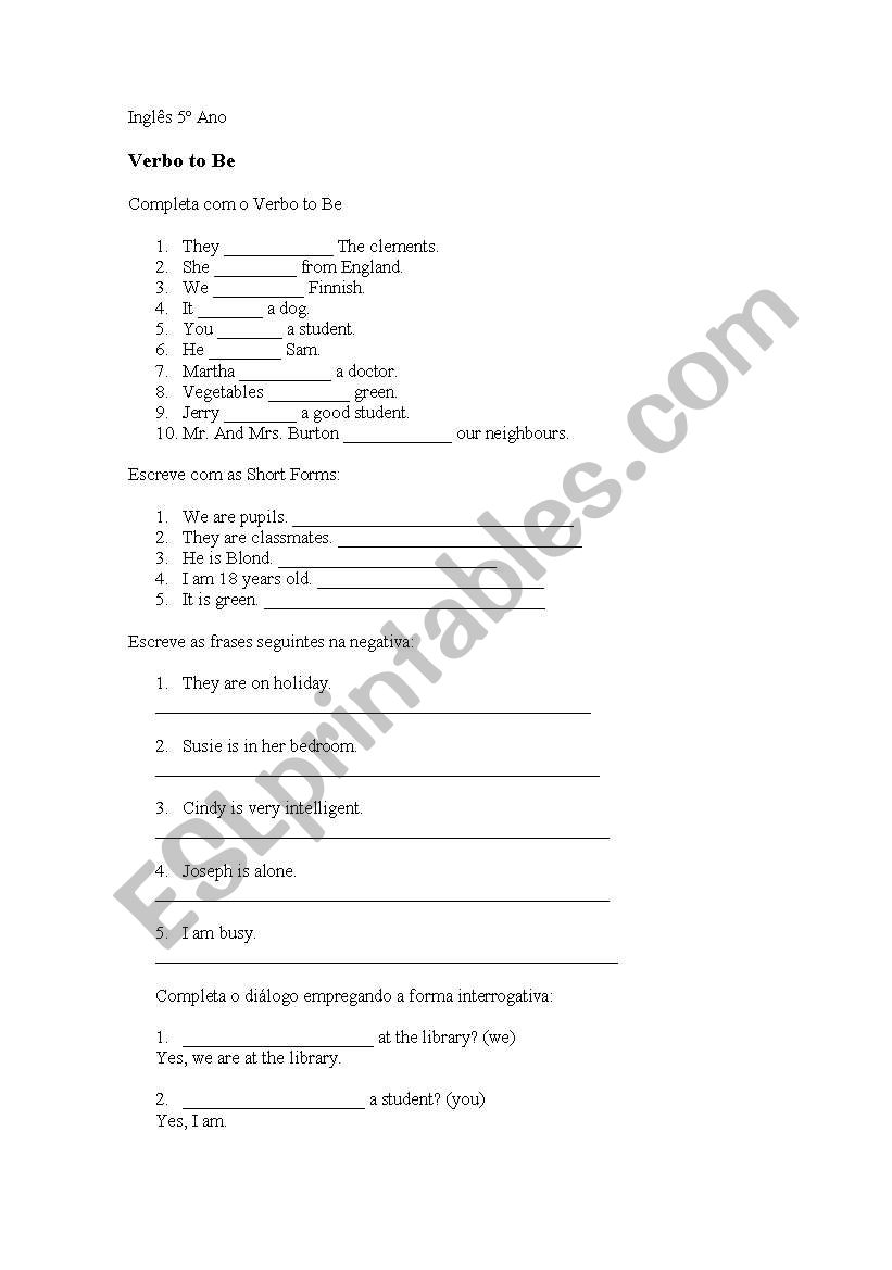 Verb To Be worksheet