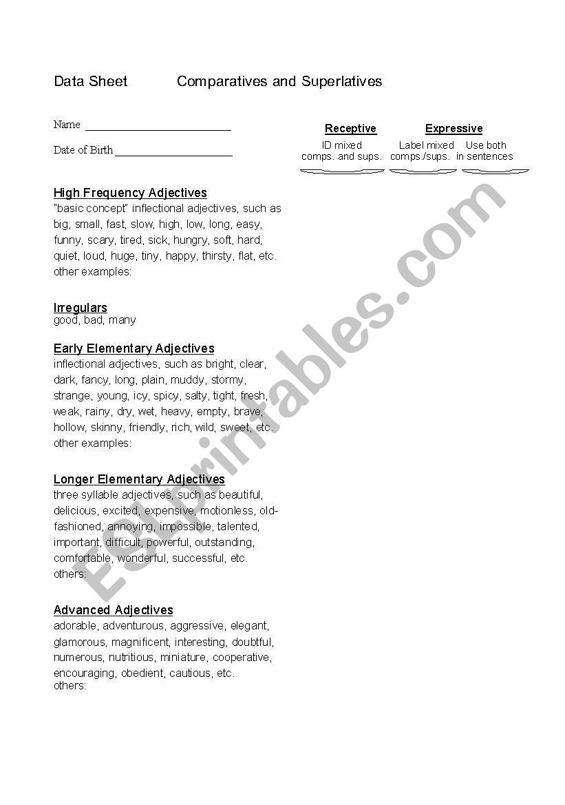 comparative form worksheet