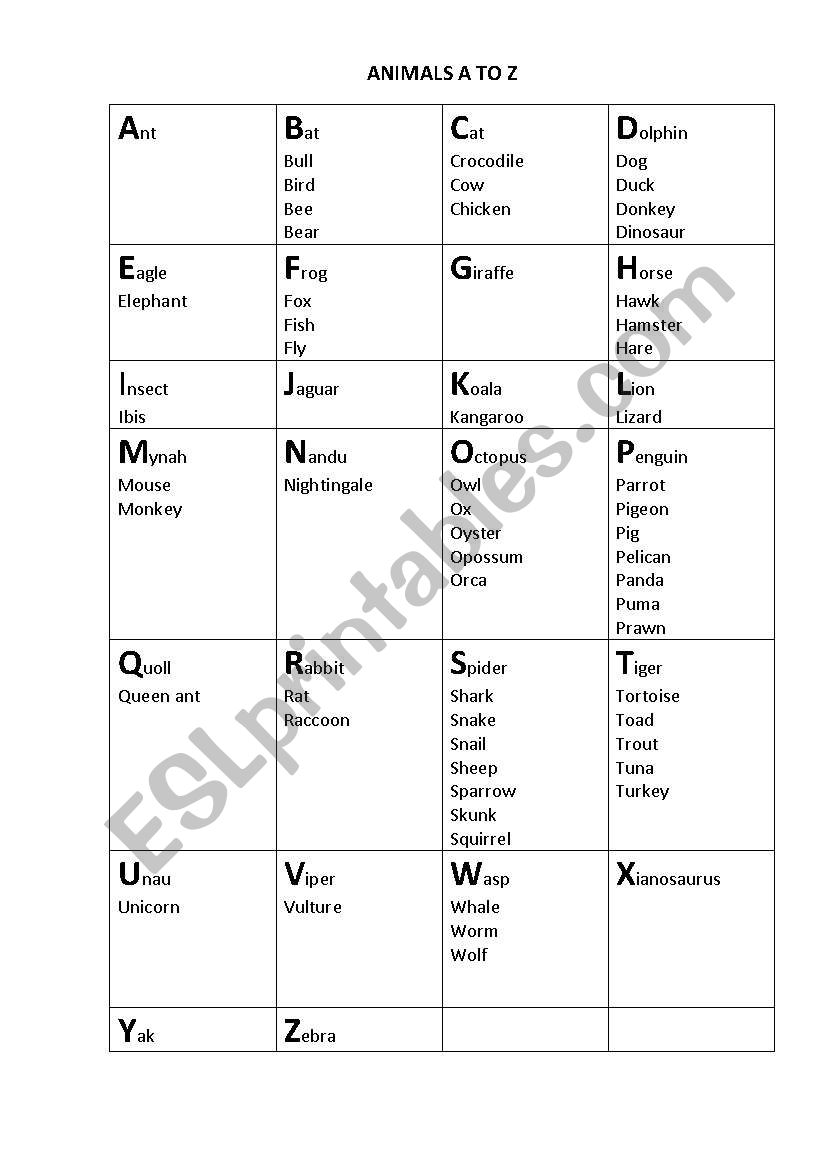 ANIMALS ABC worksheet