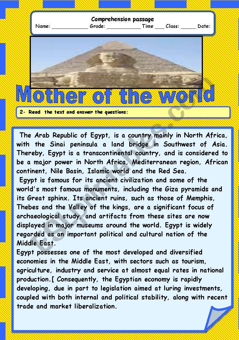 Mother of the world worksheet