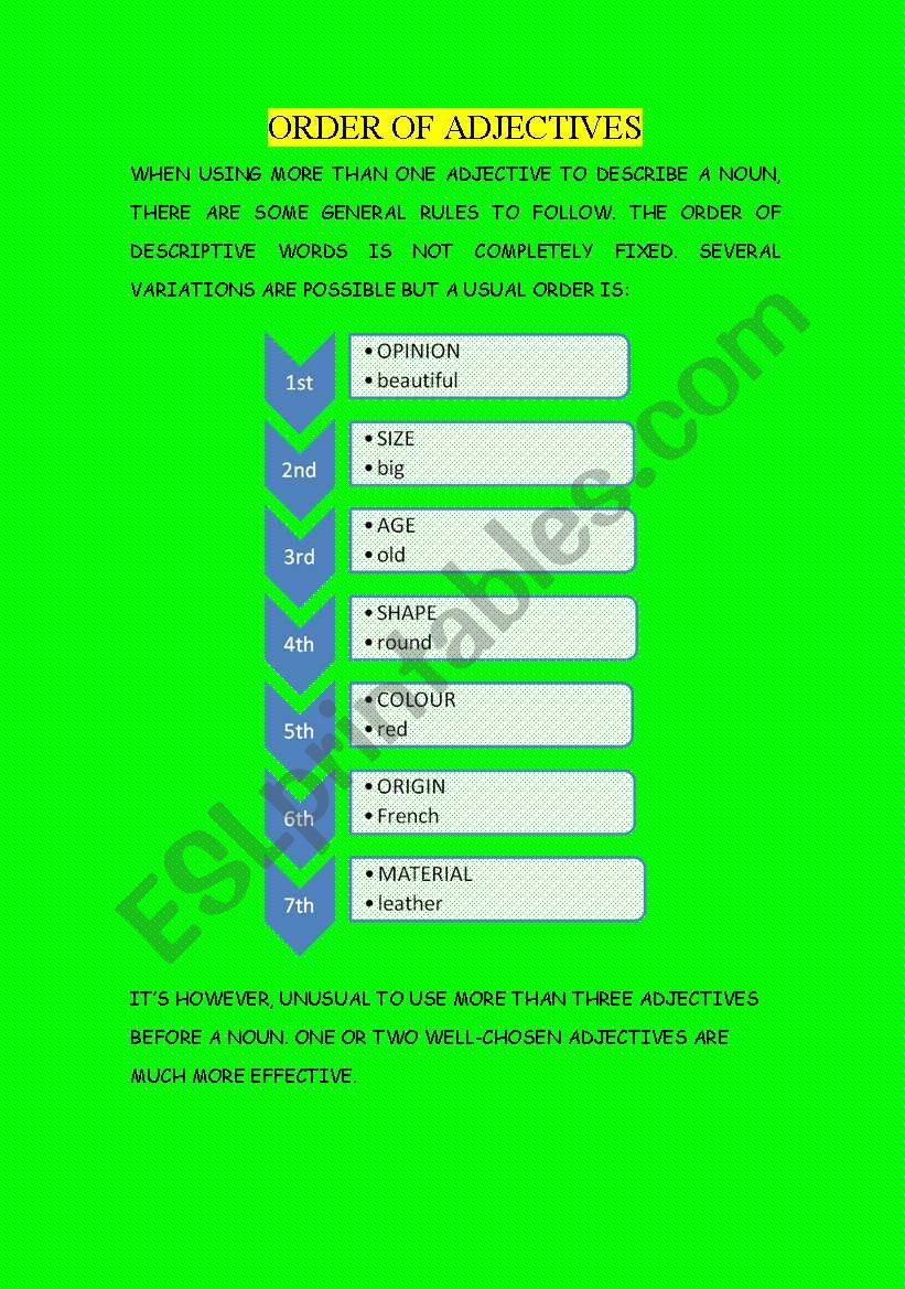 order of adjectives worksheet