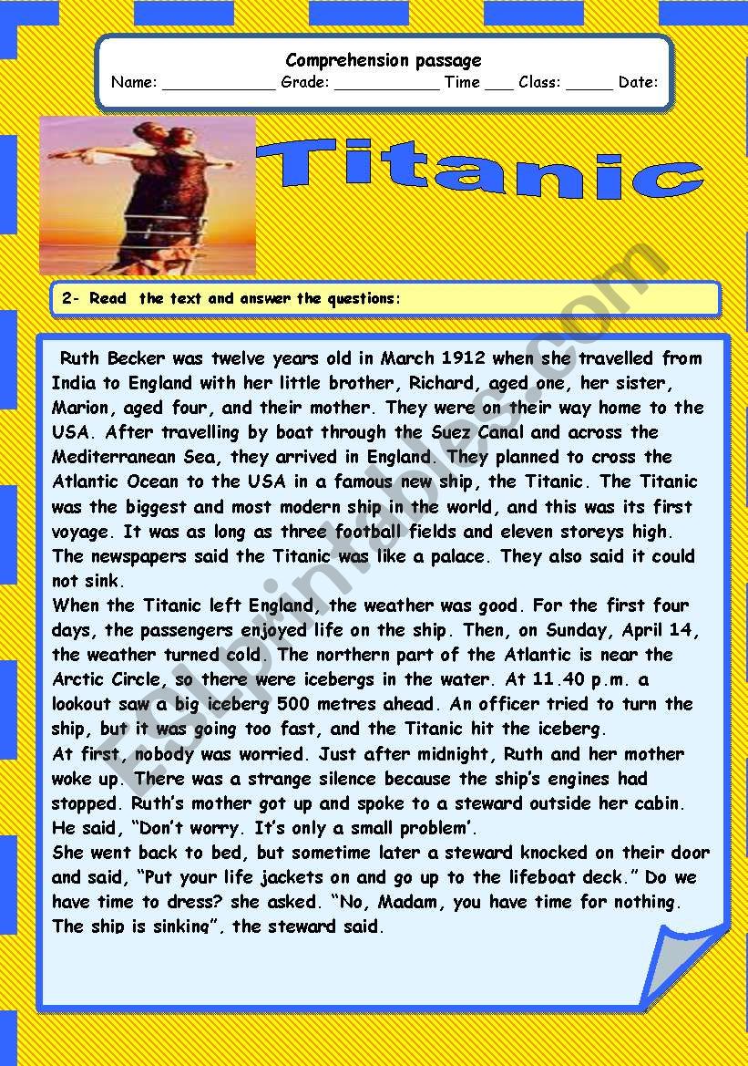 Titanic worksheet