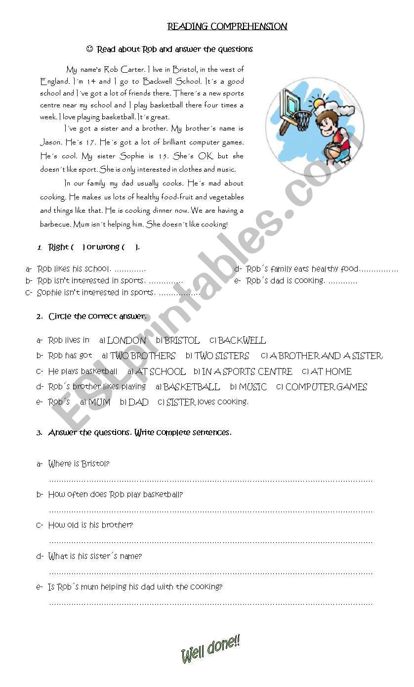 Reading Comprehension worksheet