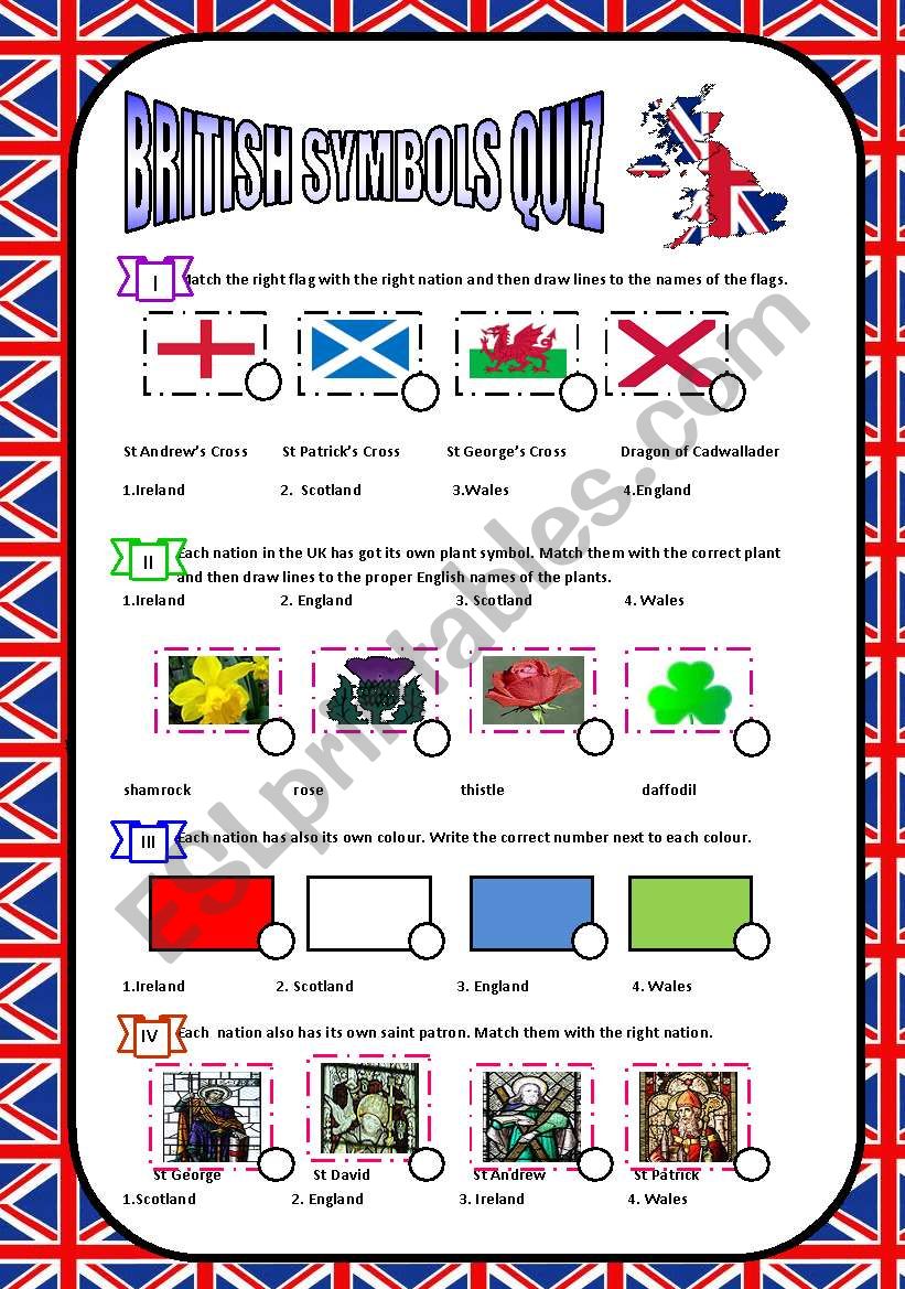 BRITISH SYMBOLS QUIZ worksheet