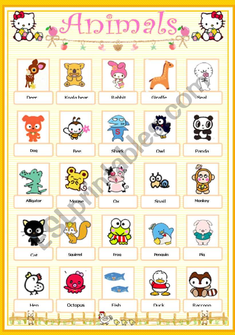 Animal pictionary worksheet