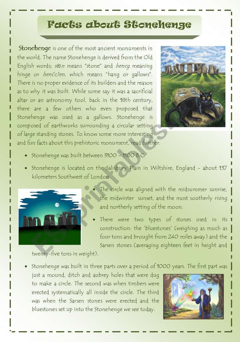 Facts about Stonehenge. 2 pages of interesting information + Questions