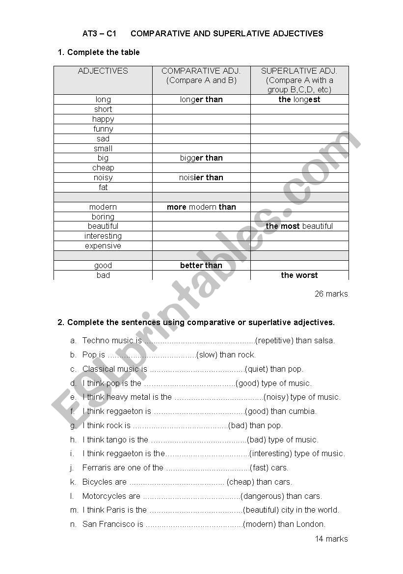 Comparative and Superlative Adjectives