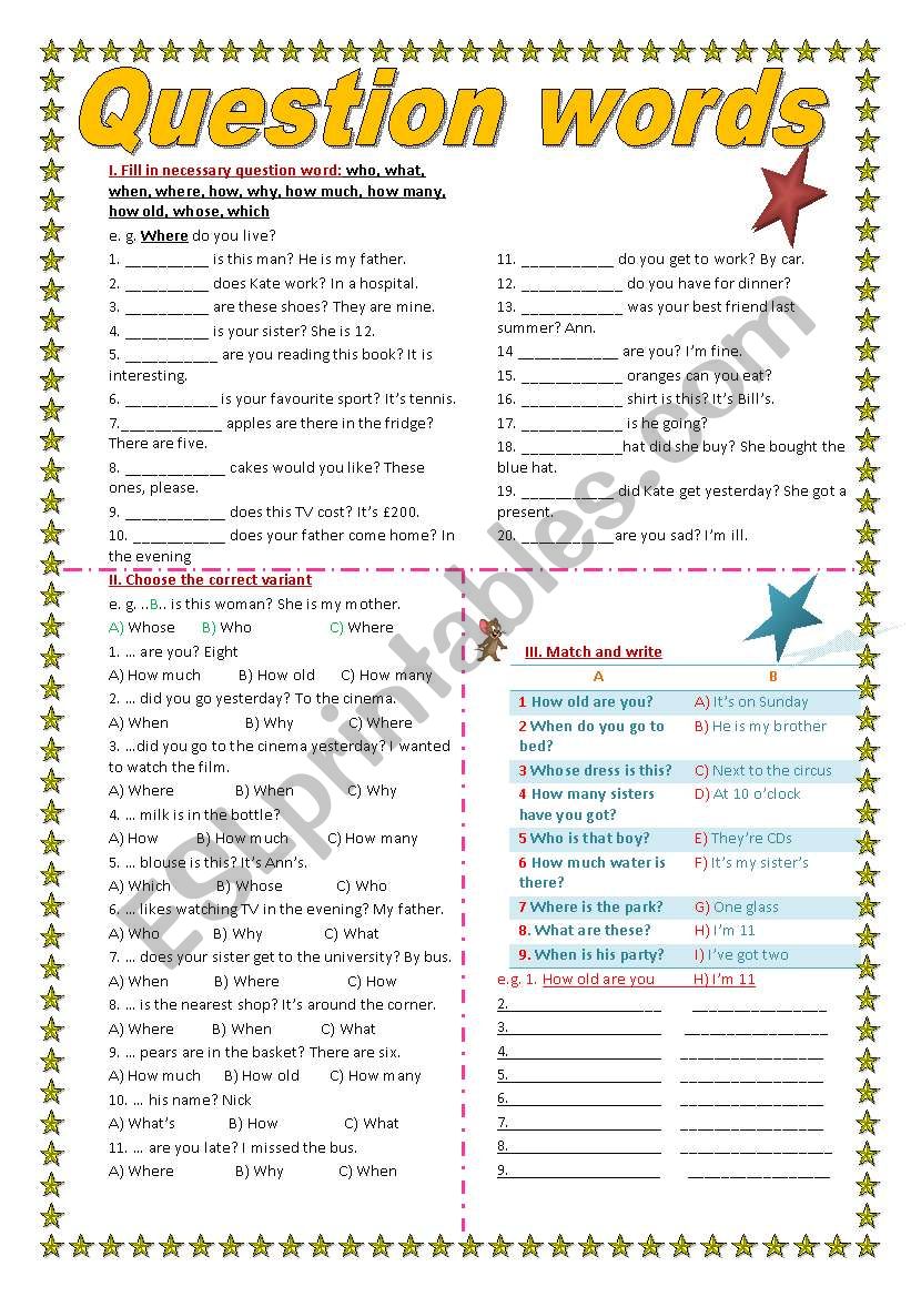 Question words worksheet