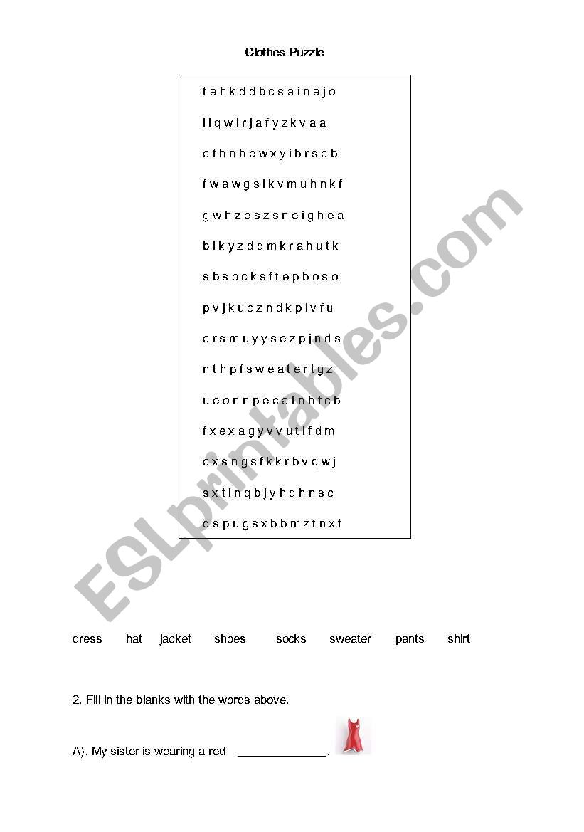 Clothing puzzle worksheet