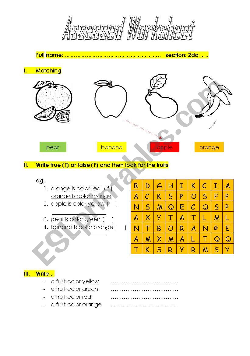 THE FRUITS worksheet