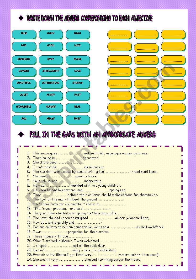 ADJECTIVE WITH ITS ADVERB worksheet