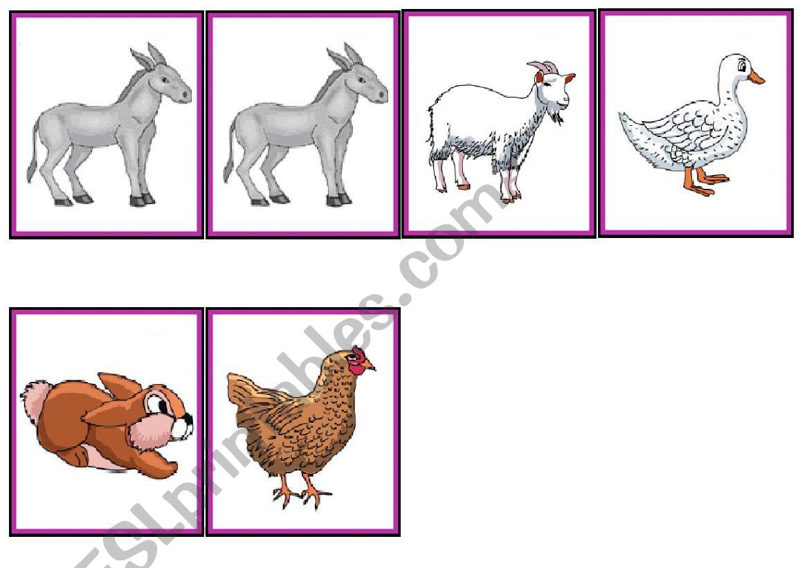 farm animals memory worksheet