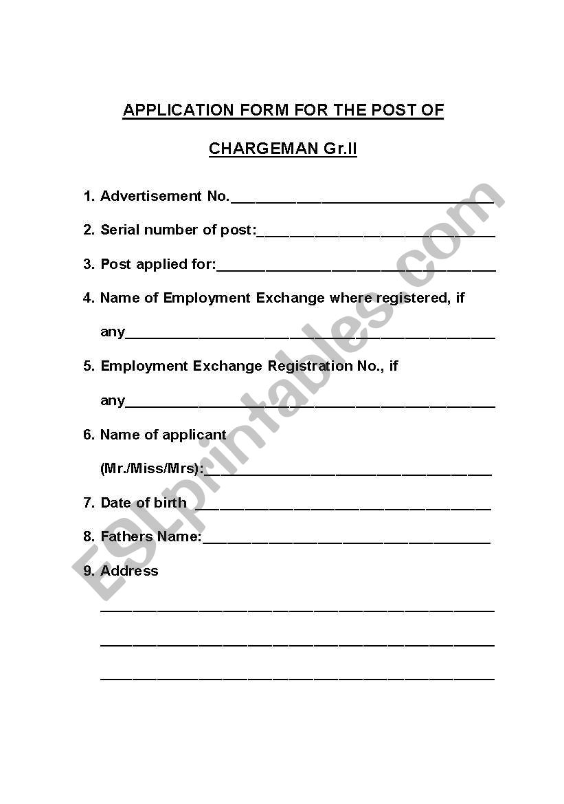 application form worksheet