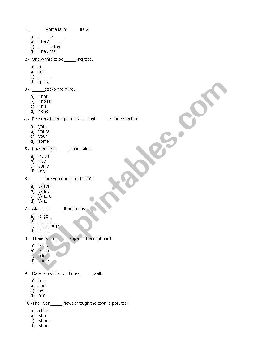 General Grammar Test + Answers