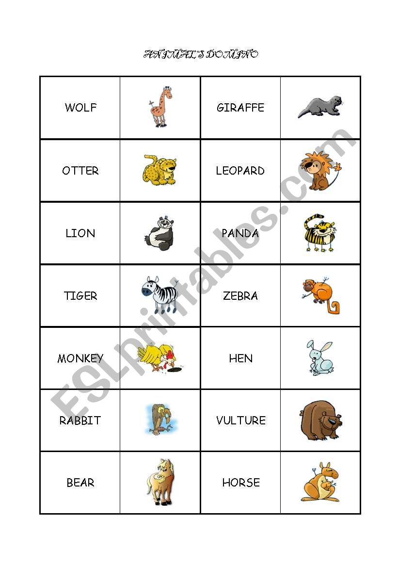 animals domino worksheet