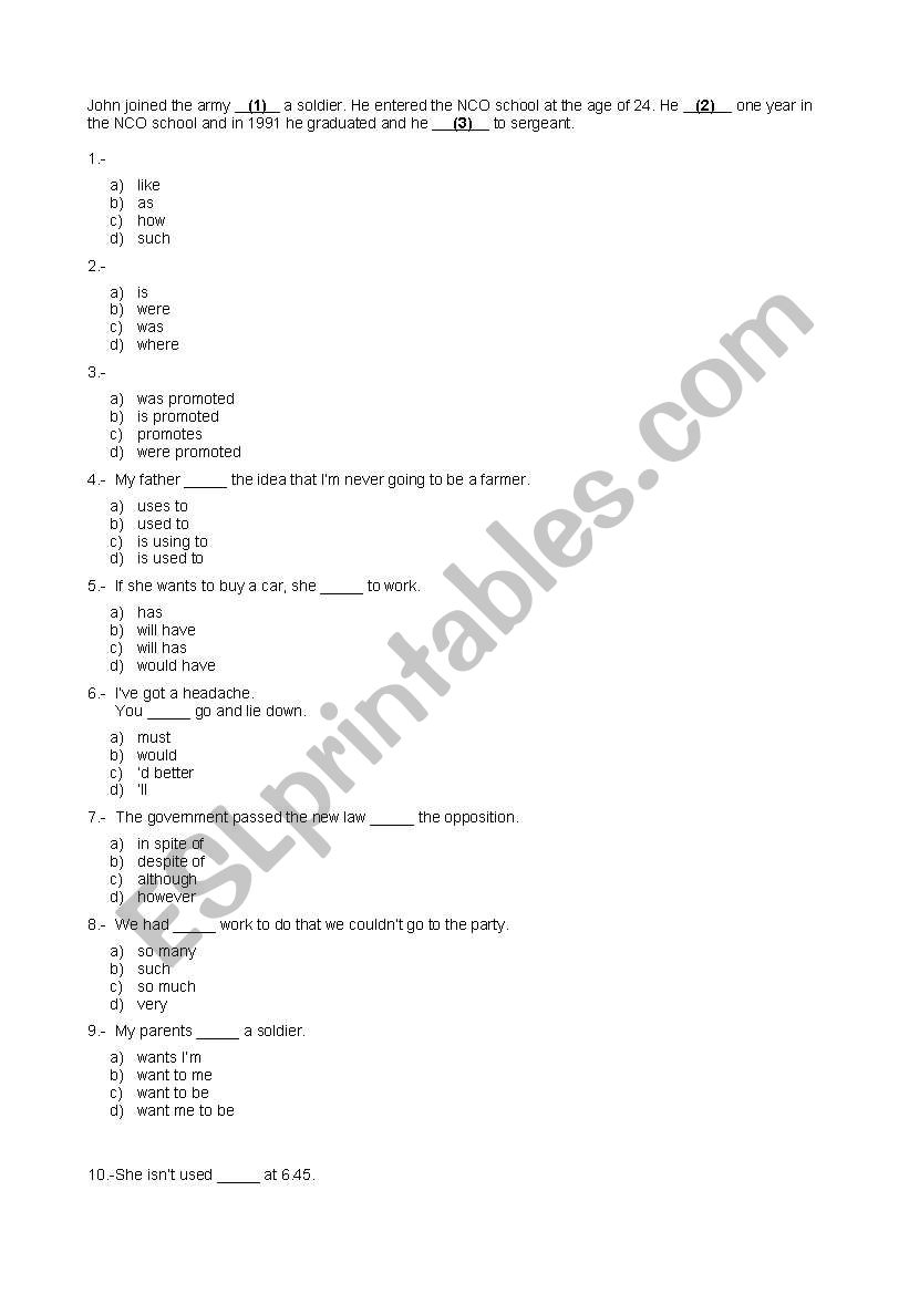 General Grammar Test II + Answers