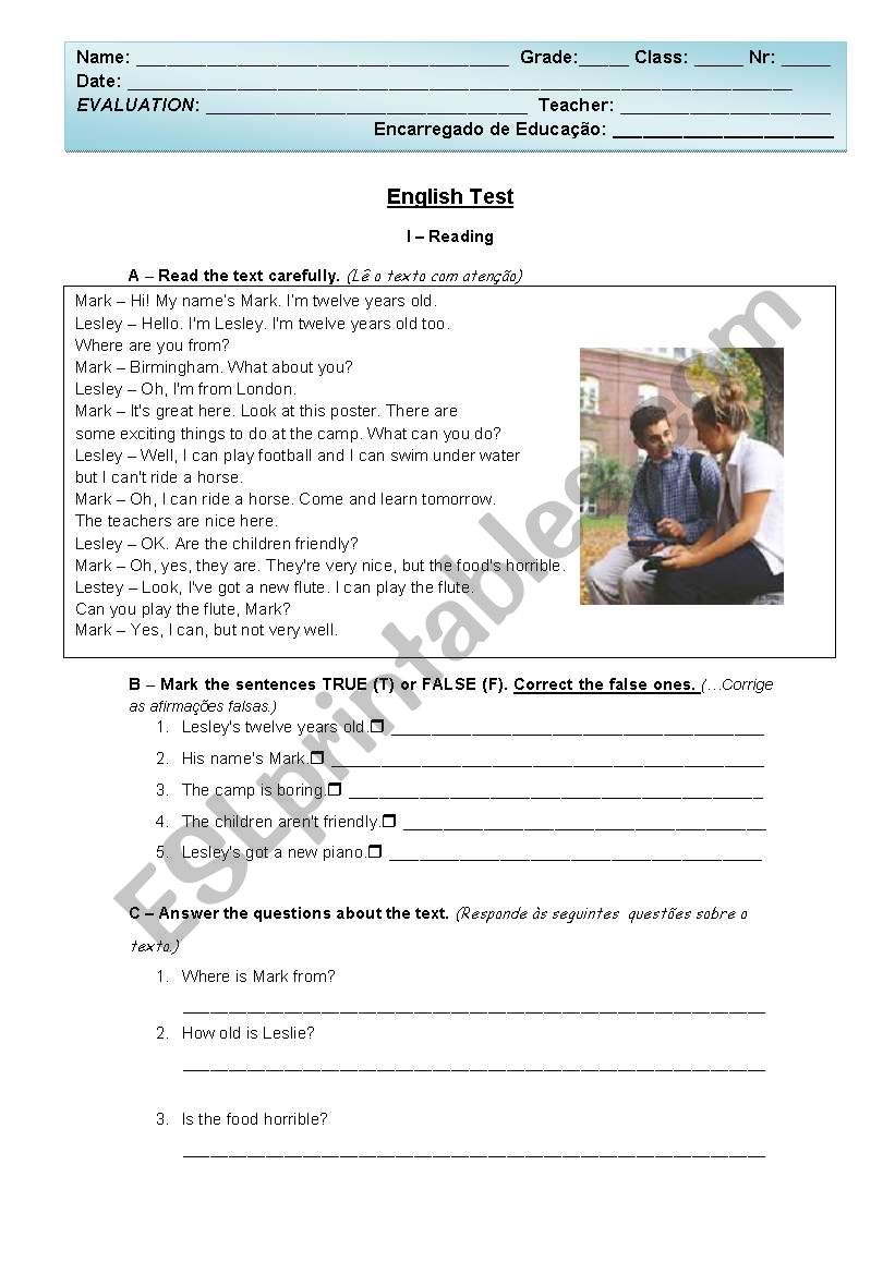 English Test - 5th grade worksheet