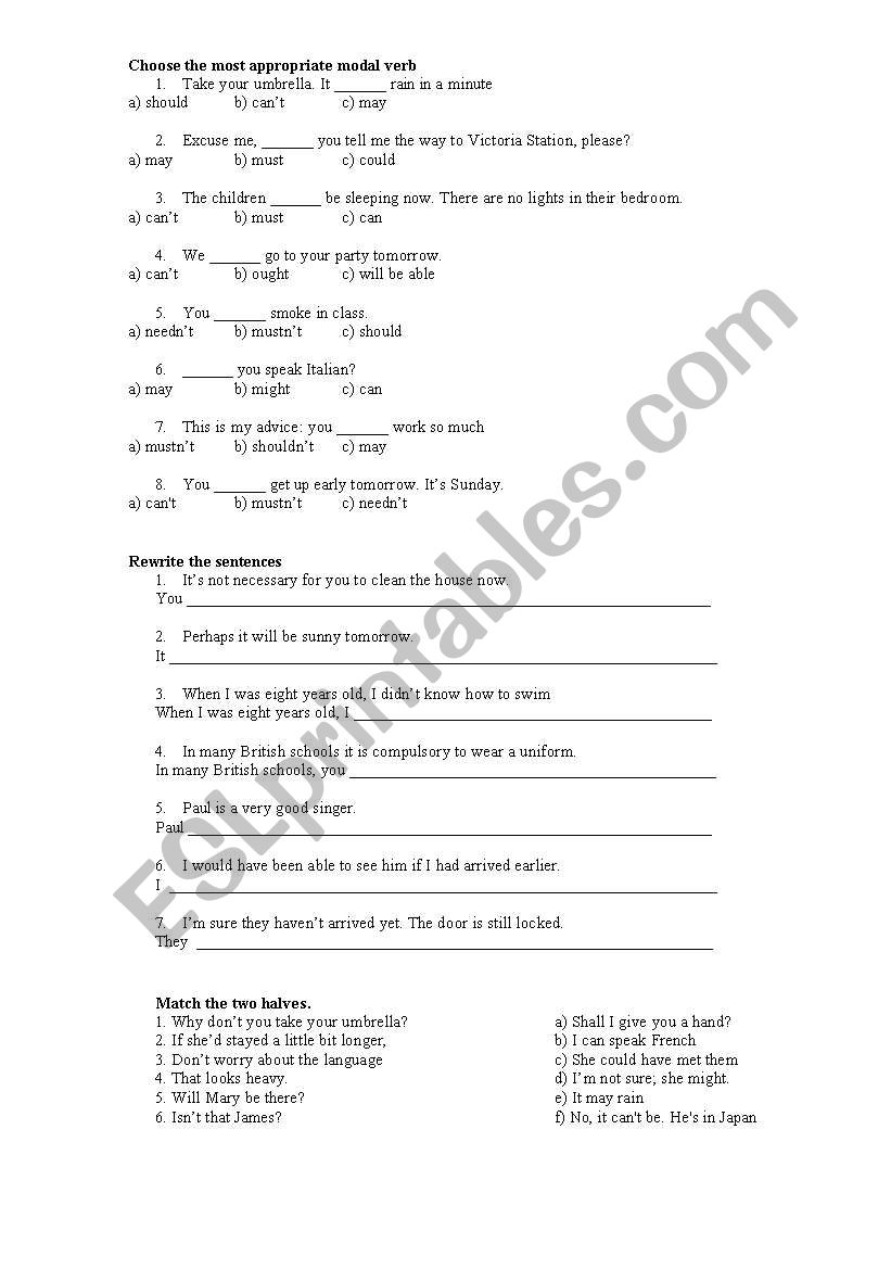 Modal Verbs worksheet