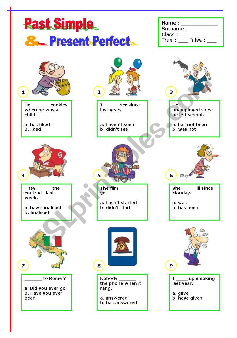 past simple & present perfect multiple choice ( answer key included )