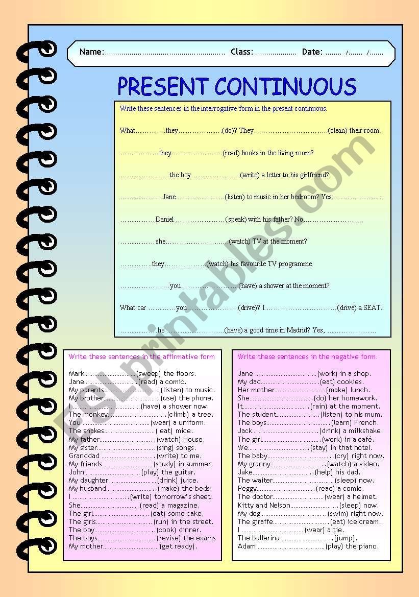 Present continuous and reading comprehension.