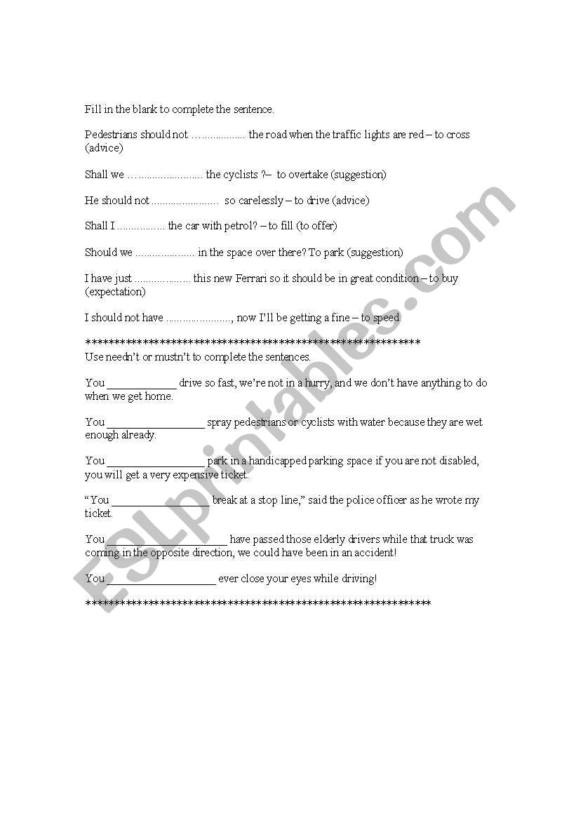 Modal verbs worksheet