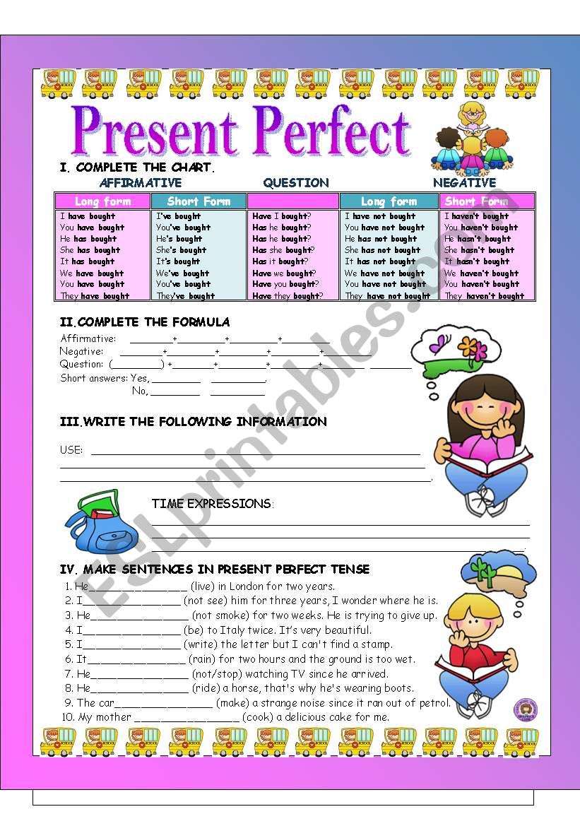 PRESENT PERFECT WORKSHEET (B/W VERSION INCLUDED) 1st OF THE GRAMMAR WSS SET