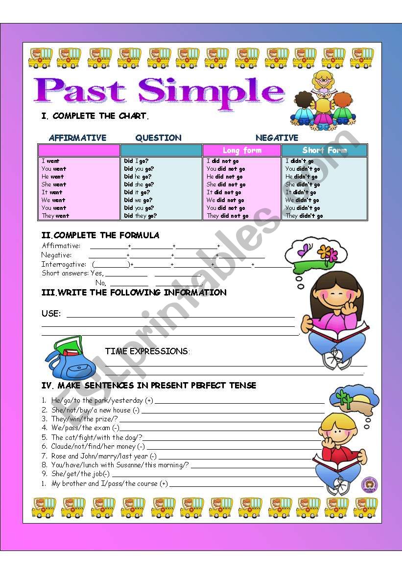 SIMPLE PAST WORKSHEET (B/W VERSION INCLUDED) 2nd OF THE GRAMMAR WSS SET