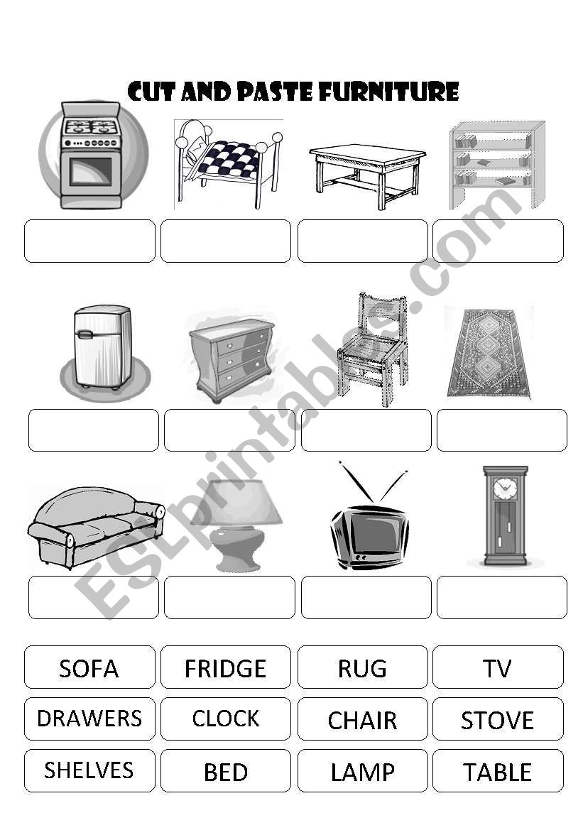 FURNITURE CUT AND PASTE worksheet