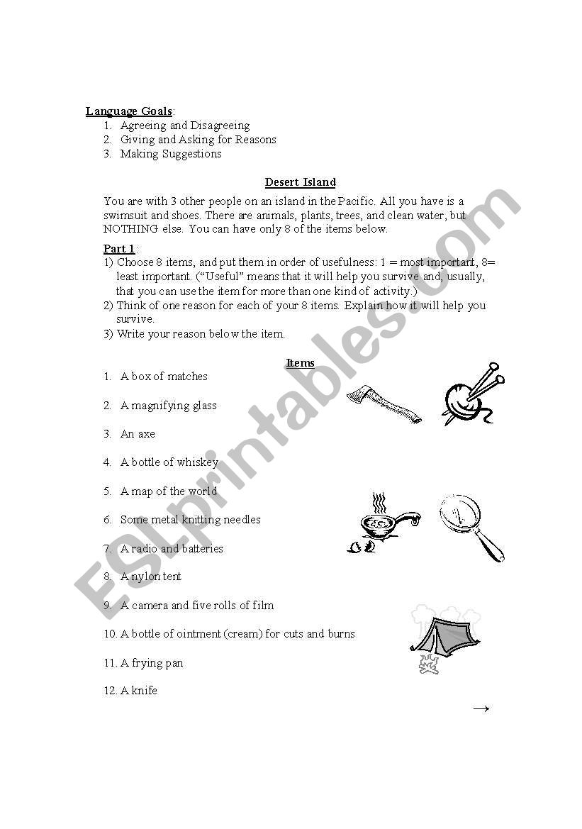 Desert Island worksheet